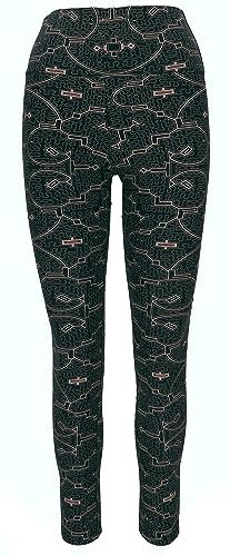 GURU SHOP Psytrance Yoga-Hose, Bedruckte Goa Leggings - Schwarz/braun, Damen, Baumwolle, Size:M