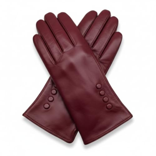 TheGloveHut Gants en cuir souple véritable entièrement doublés pour femme, bordeaux, S (17 cm)