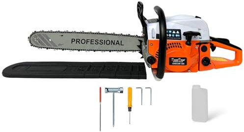 Motosega a scoppio 52cc con motore 2 Tempi taglio professionale con lama lunga 50cm kit montaggio e corpicatena incluso adatto per fai da te o professionisti Taglia Rami Legna Giardino