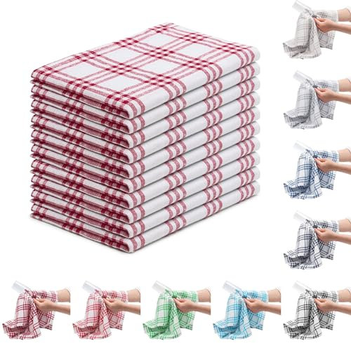 EllaTex 10er Pack Geschirrtücher Küchentücher Trockentücher Grubentücher 100% Baumwolle, Farbe: Burgund