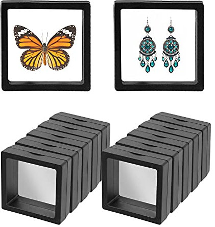 10PCS 3D Floating Display Frame,Coin Display Case,Dustproof & Portable PE Film Transparent Jewelry Storage Box for Ring Earring Necklace Bracelet, Floating Display Case for Coin,Stamp,Jewelry (5*5cm)