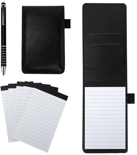Mini Notizblock Notizbuch Klein A7 5 Stücke,Notizblöcke Set Notizblock-Halter Mit Stift Liniert Aus Pu-Leder Schwarz,Pocket Notebook Leather Replacement Notepad für Field Notes Kellnerblöcke