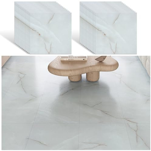 VEELIKE Suelo Vinilo Autoadhesivo Efecto Marmol Blanco Oro Loseta Vinilo Adhesivo Suelo Marmol Gris Brumoso Vintage Vinilos Cocina Azulejos Baño Baldosas Adhesivas Suelo 1.5mm 30cm×30cm 24 Piezas