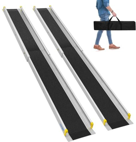 LIEKUMM 2 x 105–183 cm Rollstuhlrampe, 300 kg Tragkraft Rollstuhlrampe für Rollstuhl & Scooter, Teleskop Rampe für Türschwellen, Elektro-rollstühle, Fahrräder, 3 Längen Einstellbar, mit Tragetasche