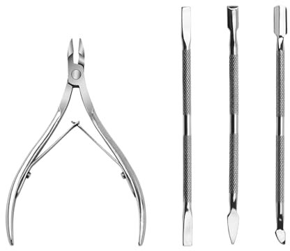 GUTERTOP 4 Stück Nagelhautzange Profi mit Nagelhautschieber, Hautzange Nagelhaut Sehr Leichtgängig Extra Scharf, Edelstahl Nagelhautschere für Fingernagel und Zehennagel