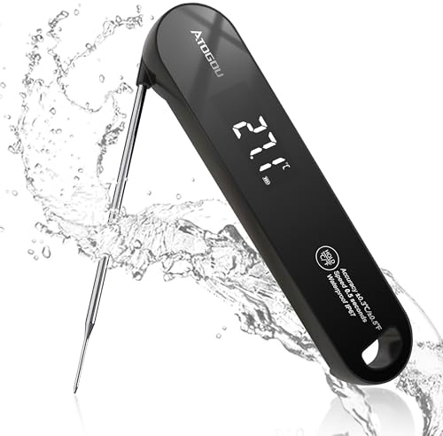 Atogou The Latest Thermocouple Food Thermometer. Faster: <1 second response time. More accurate: ± 0.3°C, IP67 Waterproof, For Meat/Candy/Grill/BBQ etc. TH-22 Black