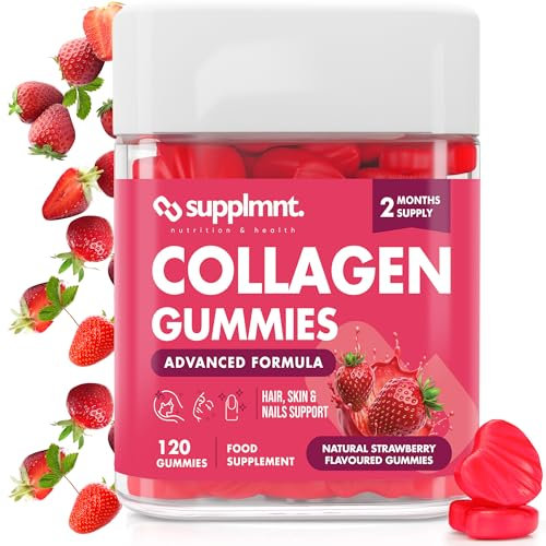 Supplmnt. Marine Collagen Gummies, Hydrolysed Collagen Peptides w/Biotin, Hyaluronic Acid & Vitamin C, Collagen Supplements for Women & Men, Collagen for Skin, Hair & Nails (One Size, Strawberry)