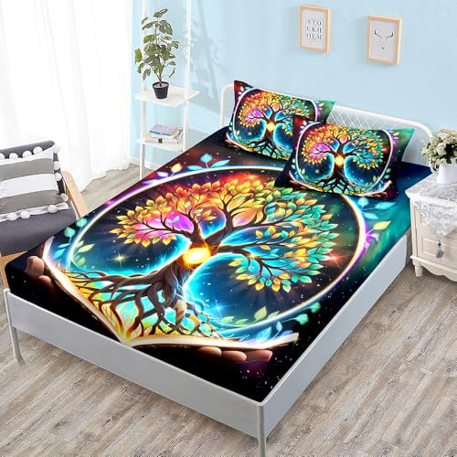 Spannbettlaken 180x200cm Goldener Baum Türkis Bettlaken 180x200 Polyester Spannbettlaken 180x200 Betttuch 180x200 Atmungsaktiv Spannleintuch 180x200 Knitterfrei Spannbetttuch 180x200 30cm Tiefe