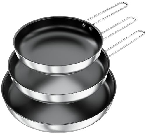 COOKNANO Bratpfannen,3-teiliges Pfannen-Set 22/26/30 cm, 4-Schicht-Edelstahl-Antihaftpfanne, Ergonomischen Griff, für alle Herdarten inkl. Induktion