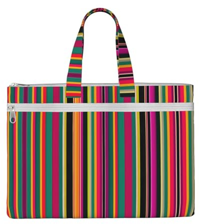 SDEGTHO Rainbow Colored Striped Zippered Document Bag With Handle For Carrying Paper Files Books Filing Folder