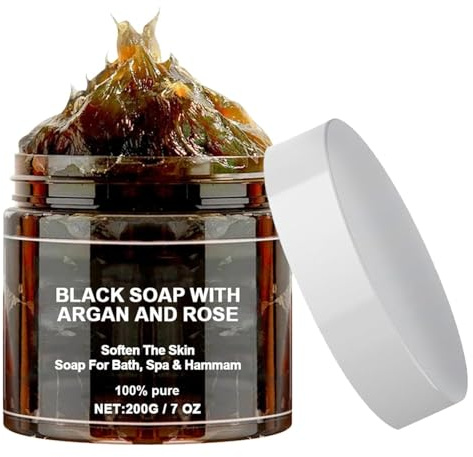 Marokkanische Schwarze Seife,Black Soap with Argan and Rose,Natürliche Marokkanische Schwarze Seife,African Black Soap Bar,Morocco Body Scrub,200g