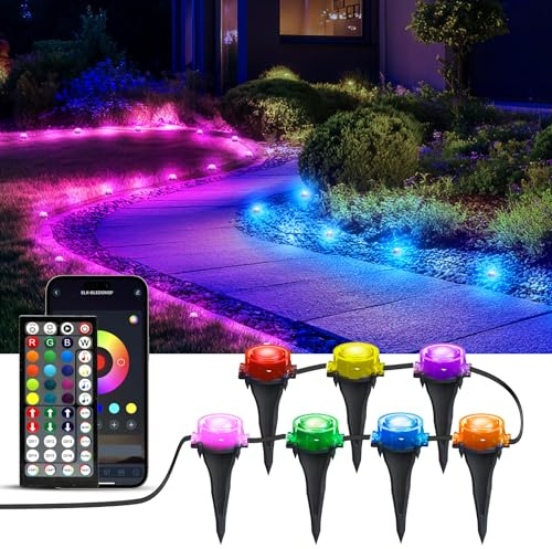 IVRICH Outdoor Ground Lights, 100ft Smart RGB Outdoor Light with Color Changing, Remote & App Control, IP68 Waterproof, Music Sync, Timer Function, Pathway Lights Patio Deco for Lawn Yard Garden