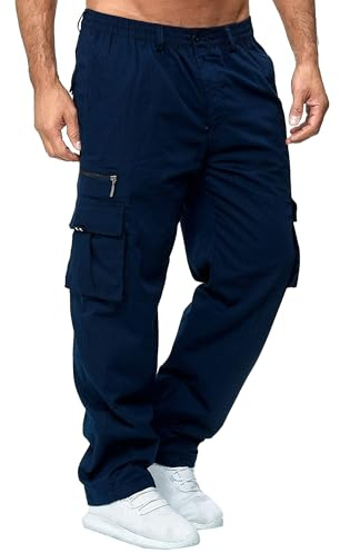 Pantalones Cargo de Corte Relajado para Hombre, elásticos, Ajustados, de Talla Grande, Rectos, Pierna Ancha, con múltiples Bolsillos, Informales