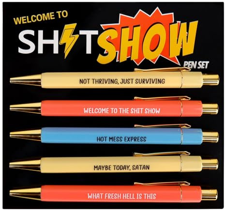 Funny Pens Secret Santa Gifts, Swear Word Daily Pen Set Gifts with Wacky Quotes, Personalized Ballpoint, Retractable Sarcastic Pens Gift with Sayings for Adult Coworkers Office Supplies Women Men