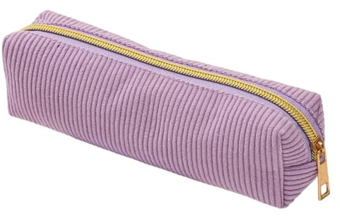 Cute Corduroy Pencil Case Aesthetic Striped Pen Bag Simple Large Capacity Pencil Pouch with Gold Zip Portable Travel Makeup Bag School Pencilcase for Girls Boys Office Stationery Supplies (Purple)