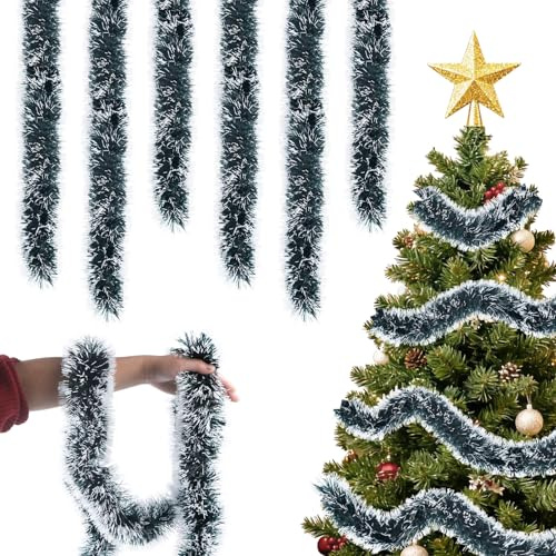 Aitsite - Confezione da 6 ghirlande di lametta per albero di Natale, 12 m, decorazione natalizia verde scuro, ghirlande per albero di Natale, decorazione per Natale, festa di Natale, decorazione per
