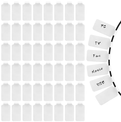 LIQWEI 40 Stück Kabeletiketten Kabel, Wiederverwendbare Nylon Kabeletiketten, Selbstklebende Kabel-Etiketten Leer und Beschreibbar Kabel-Etiketten für Zuhause Büro Ladegerät (Weiße)