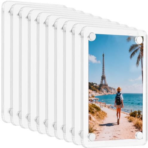 20 st (10 par) magnetiska akryl‑fotoramar 15×10 cm, dubbelsidiga, ramlösa, transparenta, starka magneter, 2 mm per panel (4 mm ihop), fristående eller för kylskåp
