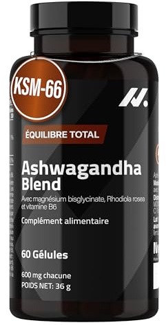 Ashwagandha Blend Ashwagandha KSM-66, Rhodiola, Magnesio bisglicinato, Vitamina B6 - Nootropico y Adaptogeno que ayuda con el Sueño, Claridad Mental y Bienestar General, 60 Cápsulas - Nyvos