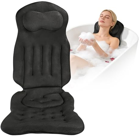 ALKNOT - Almohada de baño de cuerpo completo para la bañera, alfombrilla de bañera engrosada con reposacabezas que apoya el cuello, la espalda y las piernas, cojín para bañera con ventosas y ganchos