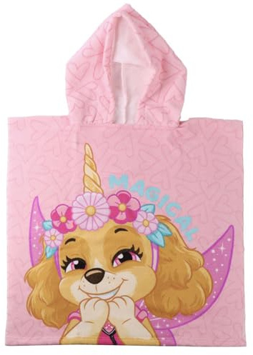 The Geeky Pop Poncho de baño infantil – Toalla con capucha 50 x 115 cm – Poncho playa y piscina infantil – Albornoz ligero de secado rápido – Idea de regalo para niños (Patrulla Rosa)