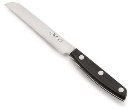 Arcos Cuchillo Tomatero Ibiza 130 mm, Hoja Dentada de Acero Inoxidable NITRUM, Mango Ergonómico POM, para Tomates y Frutas