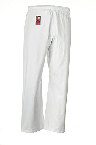 Ju-Sports Karatehose 140 Weiß I Leichte Karate Hose mit Gummibund, Zusatzschnürung & Knieverstärkung I 100% Baumwolle I Auch für Sportarten wie Judo UVM.