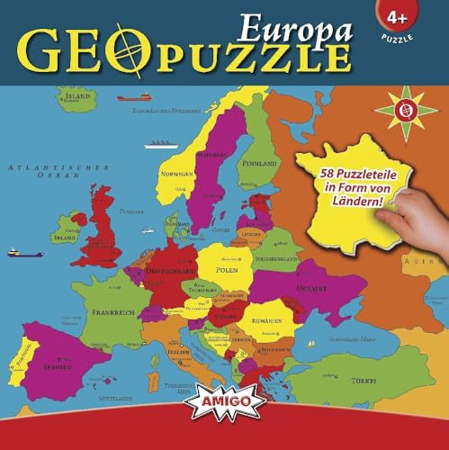 AMIGO Spiel + Freizeit 60349509 Amigo 00380 - GeoPuzzle - Europa, 58 Teile, Mehrfarbig/Meereswellen (Ocean Tides)