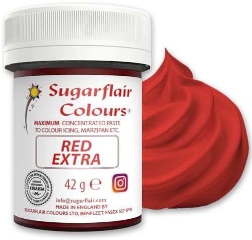 Sugarflair Lebensmittelfarbe Max Konzentriert Red Extra, Lebensmittel Farbstoff Hoch Konzentriert für Marzipan und Fondant, Max Concentrate Paste Colour - 42g