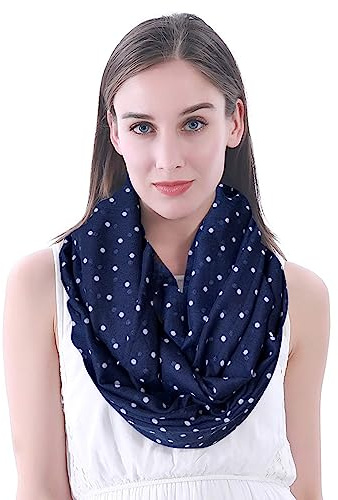 Lina & Lily Polka Dot Print Women's Infinity Scarf Snood Lightweight (Navy Blue)