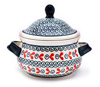 Hand-Decorated Polish Pottery Marmelade Pot/Soup Mug 0.45 Litre/Wax Honey Pot Design 1138