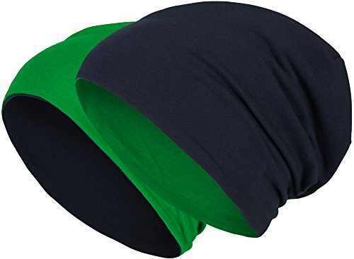 Balinco 2 in 1 Wendemütze - Reversible Slouch Long Beanie Jersey Baumwolle elastisch Unisex Herren Damen Mütze Heather in 24 (8) (Dark Blue/Dark Green)
