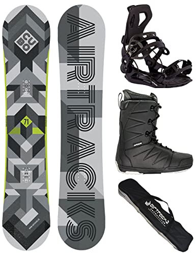 AIRTRACKS Snowboard Set Board Cubo Extra Wide Camber 168 + Snowboard Bindung Master + Boots Star Black 44 + Sb Bag
