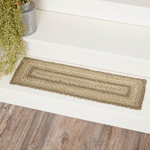 VHC Brands Cobblestone Stufenmatte aus Jute-Mischgewebe, rechteckig, Hellgrau / Weiß, 21,6 x 68,6 cm