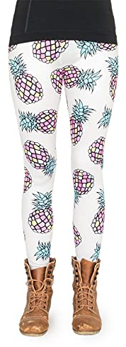 cosey - Bunte Bedruckte Blumen-Leggings (Einheitsgröße) - Design Ananas Pastell