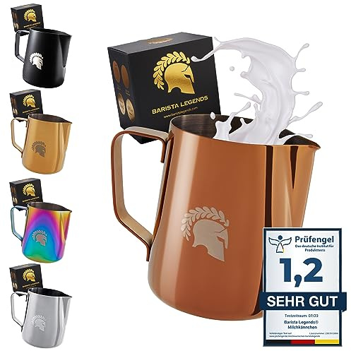 Barista Legends® Milchkännchen Edelstahl 350ml Kupfer - mit speziellem Latte Art Ausguss - Milchkanne für Hobby Barista in beeindruckenden Farben