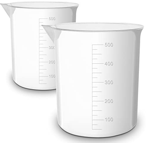 Twin Pack - RE-GEN 500ml Graduated Clear Plastic Measuring Beakers Cups – Ideal for Laboratory, Home, Kitchen, Cooking, DIY, Arts & Crafts