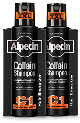 Alpecin Caffeine C1 Black Edition Shampoo para Hombres con Nueva Fragancia 2x 375ml | Champú para el Crecimiento del Cabello | Champú para un Cabello Natural y Fuerte | Cuidado del Cabello