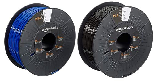 Amazon Basics 3D-Drucker-Filament aus PETG-Kunststoff, 1,75 mm, Blau, 1-kg-Spule & 3D-Drucker-Filament aus PLA-Kunststoff, 1,75 mm, Schwarz, 1-kg-Spule