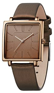 SURVAN WatchDesigner Uhr Damen Leder Armband Quadratisch Stil Minimalistisch Elegant Zifferblatt (Retro-Kaffee)