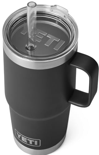 YETI Rambler Straw Mug, Stainless Steel Vacuum Insulated Mug with Straw Lid, Black, 25 oz (739 ml)