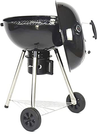 Kettle Holzkohlegrill Ø 57cm Tragbar BBQ Grill Holzkohle, Fahrbarer Kugelgrill Grillrost mit Deckel & Thermometer, Campinggrill Groß Smoker für 3-5 Personen Outdoor BBQ Picknick Party