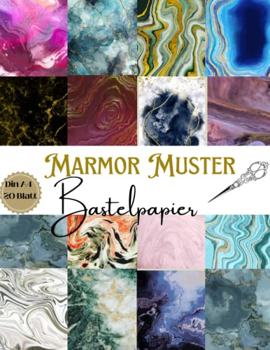 Marmor Muster Bastelpapier: Marmorierter Scrapbook Papier I Din A4, 20 doppelseitige Seiten I Junk Journal Dekor I Washi Tape I DIY Karten | Dekoratives Bastelpapier | Origami | Reisetagebücher