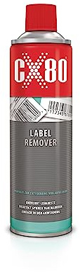 CX80 | Label Remover - Détachant d'étiquettes pour résidus de colle, résidus de marqueurs et d'autocollants | Convient pour le métal, le verre, le plastique, le cuir et le papier | Spray de 500 ml