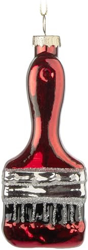 BRUBAKER Pennello Rosso - Pallina di Natale in Vetro Dipinta a Mano - Pennello per Albero da 11 cm - Decorazione Natalizia per Pittori e Decoratori - Soffiata a Bocca - Statuetta con Ciondolo