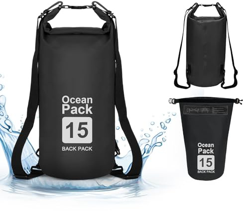 supregear Sac Étanche, 15L Dry Bag, Sac de Rangement Résistant à l'eau, Sac à Dos Polyvalent avec Double Bandoulière pour Bateau, Randonnée, Kayak, Pêche, Camping et Autres Aventures en Plein Air