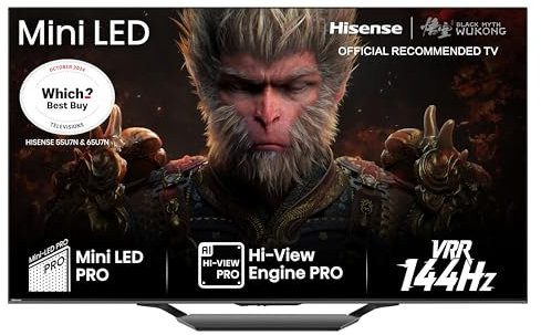 Hisense 65 Inch 144Hz Mini-LED Smart TV 65U7NQTUK - Quantum Dot Colour, Dolby Vision IQ & Atmos, iMax Enhanced, Built-in Subwoofer and Vidaa OS with Freely, Youtube, Netflix and Disney+ (2024 Model)