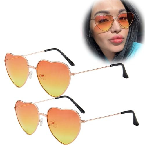 LJFEA 2 Pack Herz Sonnenbrille, Weinsamkeit Hippie Gläser, Retro Kostüm Brille für Kinder Herren Damen 60er 70er 80er 90er Party Hippie Chic, Kleid Accessoires