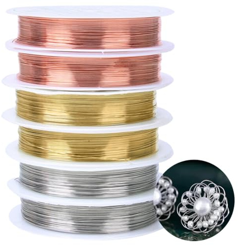 Clyhon 6 Rotoli 0,5 mm 5,5 Metri Filo di Gioielli di Rame per Braccialetti Collana Fili di Perline di Rame, Filo di Rame per Mestiere Fai da Te Creazione di Gioie