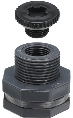 PATIKIL Conector de Pared de PVC con Tapón G 1/2, Conector de Tanque de Agua de Doble Rosca con Junta de Sellado de PVC para Cubo de Lluvia, Fregaderos, Acuarios, Gris